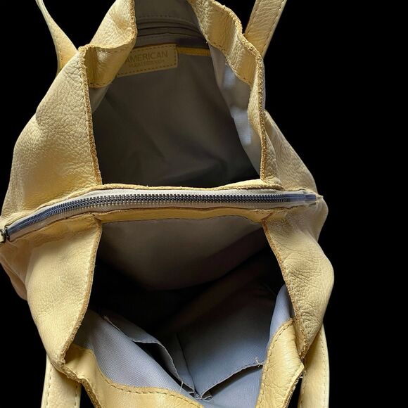 American Leather Co Butter Yellow Purse Handbag Two Strap Multiple Pockets Zip - Picture 5 of 13